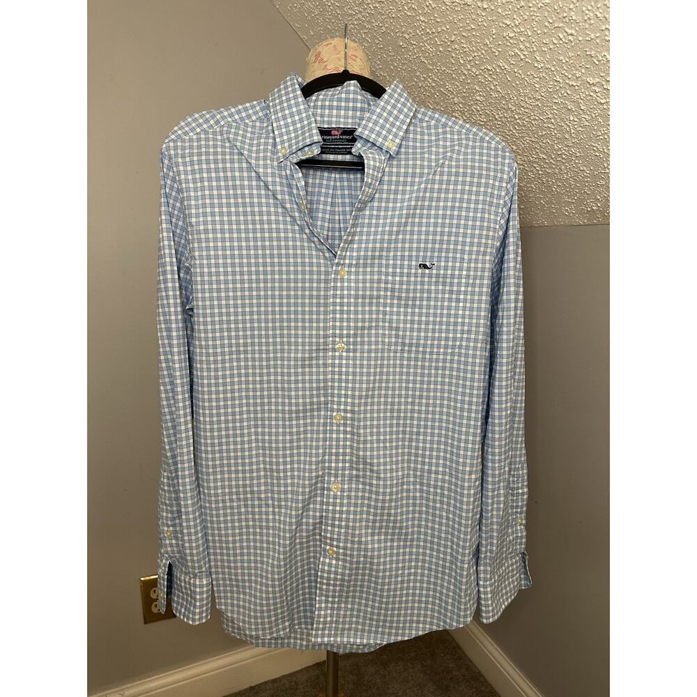 Vineyard Vines Tucker Men Sz M Blue White Button Down Shirt Classic Performance